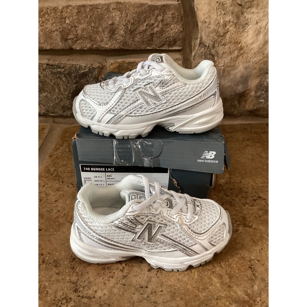 New Balance 740 Bungee Lace White Grey Silver Infant Sneakers Size 7 Kids